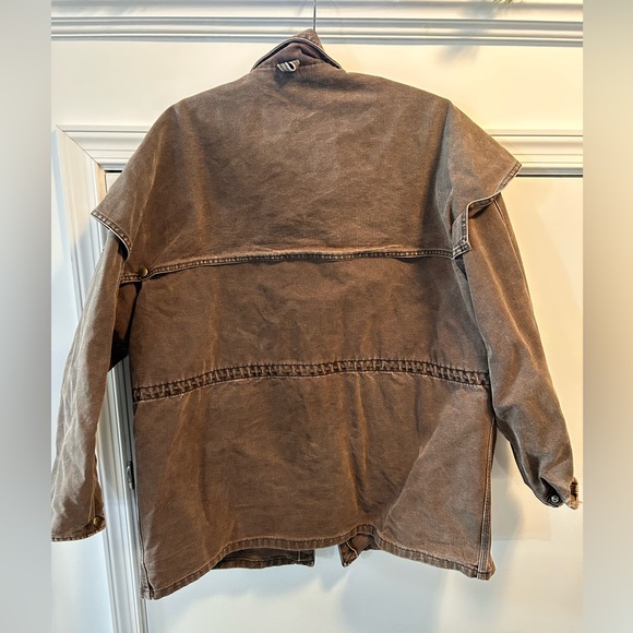Men's 90s Vintage Carhartt Canvas Duster Chore Brown RARE Denim Jacket USA Union - Picture 5 of 14